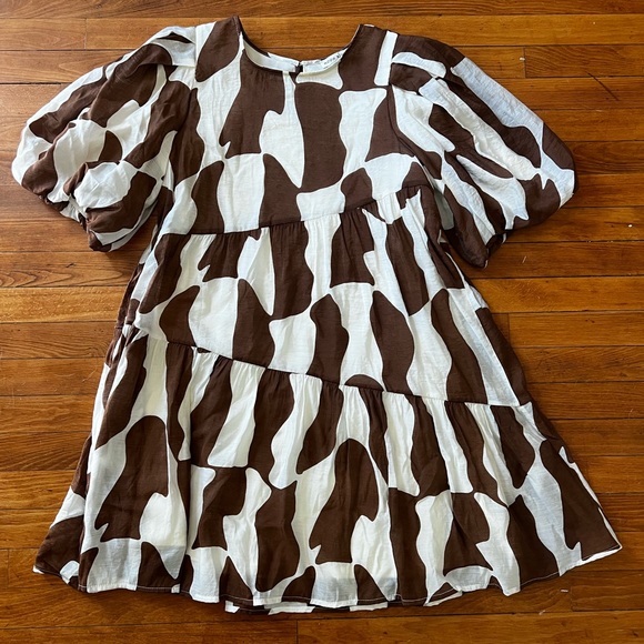 SOLD - Printed Moon River Dress with Puff Sleeves - Picture 1 of 3